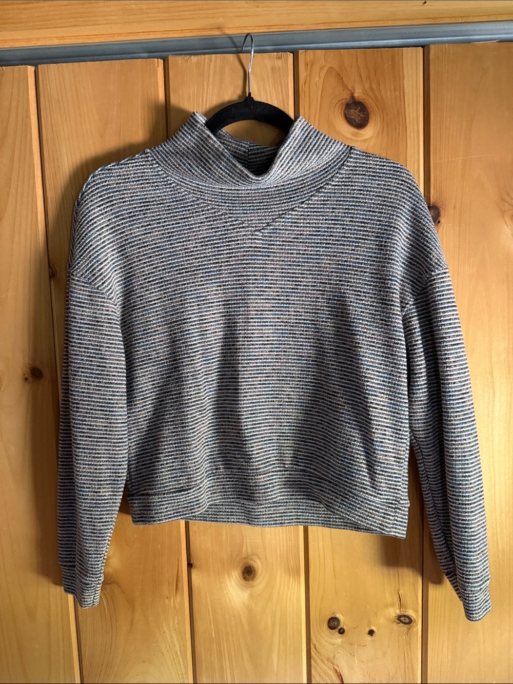 Madewell Striped Ribbed Mock Turtleneck Sweater - Gray & Cream